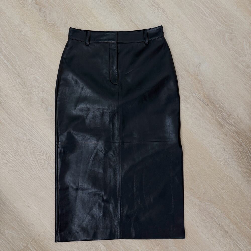 Aritzia Babaton Frame Skirt Black Vegan Leather Midi Size 6